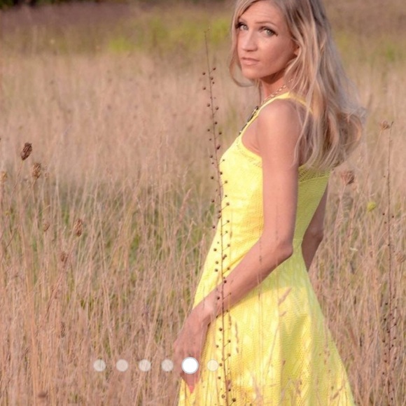 NWOT - Material Girl Yellow Open Weave Fit n Flare Razorback Dress - Picture 3 of 8